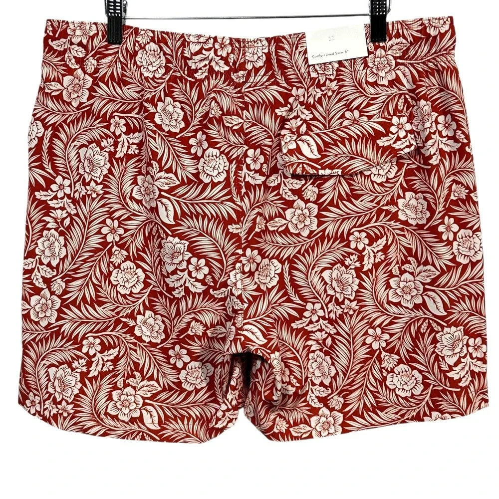 Onia Mens Lined Swim Trunks Size XL Burnt Orange Brown White Quick Dry Mid-thigh